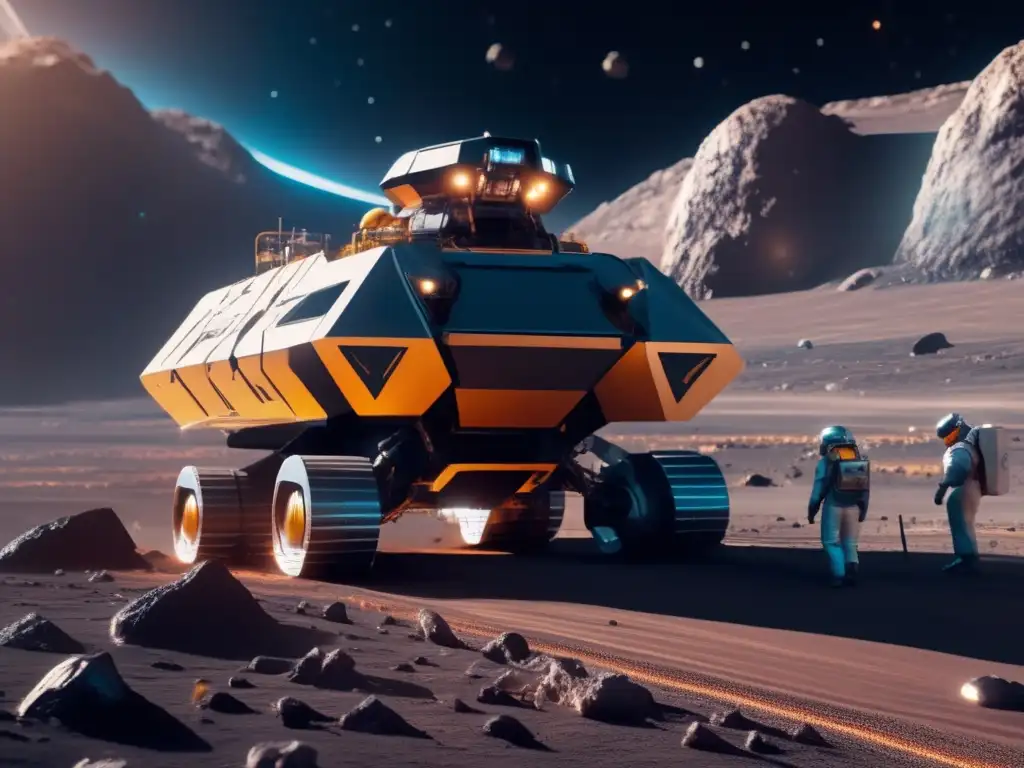 Minería futurista en asteroide Impacto económico de la explotación de asteroides en una imagen futurista de minería en un asteroide