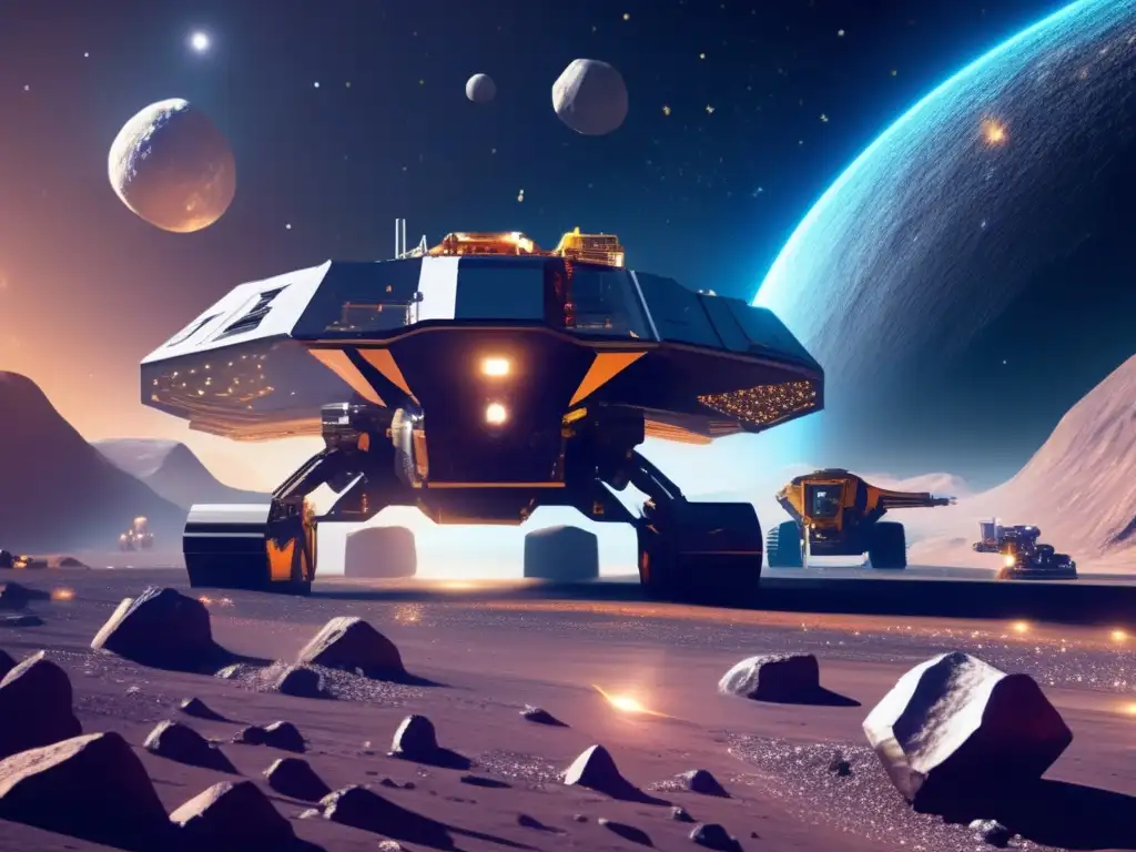 Futuro minero espacial en asteroide Impacto económico de asteroides en la Tierra: Operación minera futurista en un asteroide