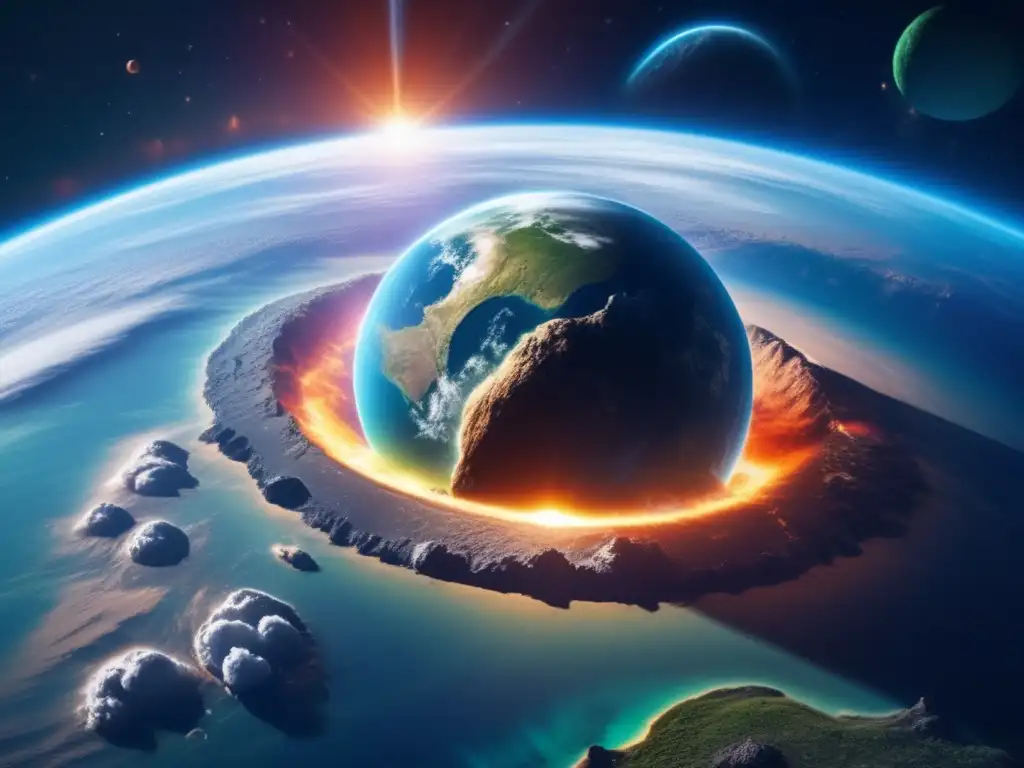 Panorama de la Tierra con asteroide Impacto económico de asteroides en la Tierra