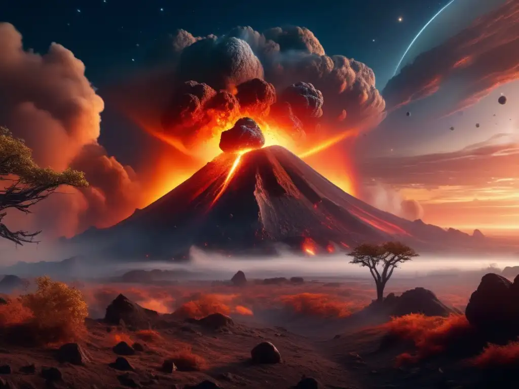 Impacto devastador de asteroide en paisaje histórico Impacto histórico de asteroides en la Tierra