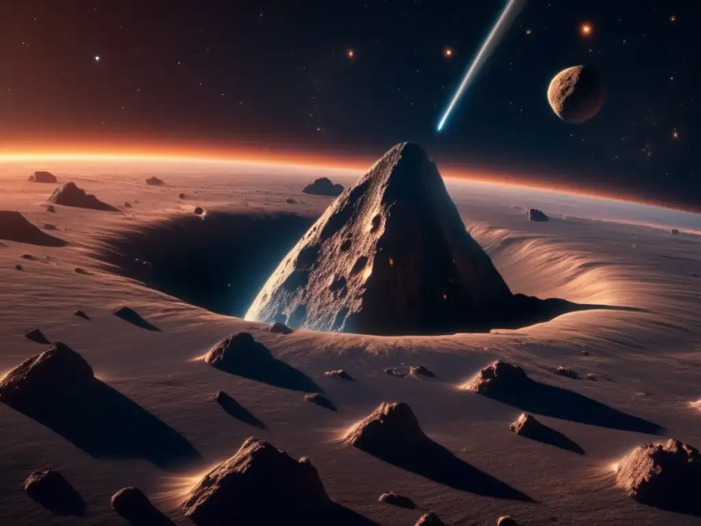 Asteroide gigante en ruta hacia la Tierra Impacto inminente de asteroide: un imagen 8k detallada muestra la grandeza del espacio y la amenaza que representa
