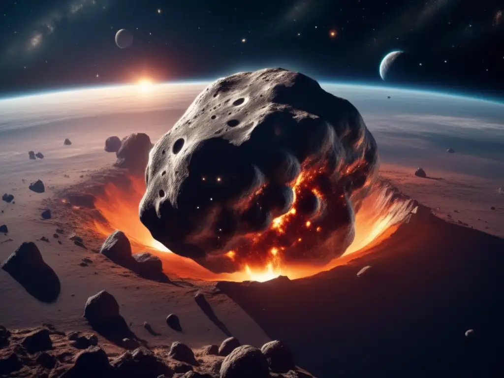 Asteroide amenaza la Tierra Impacto inminente de asteroide hacia la Tierra: peligro, tamaño, presencia, espacio, observación científica, estación espacial futurista
