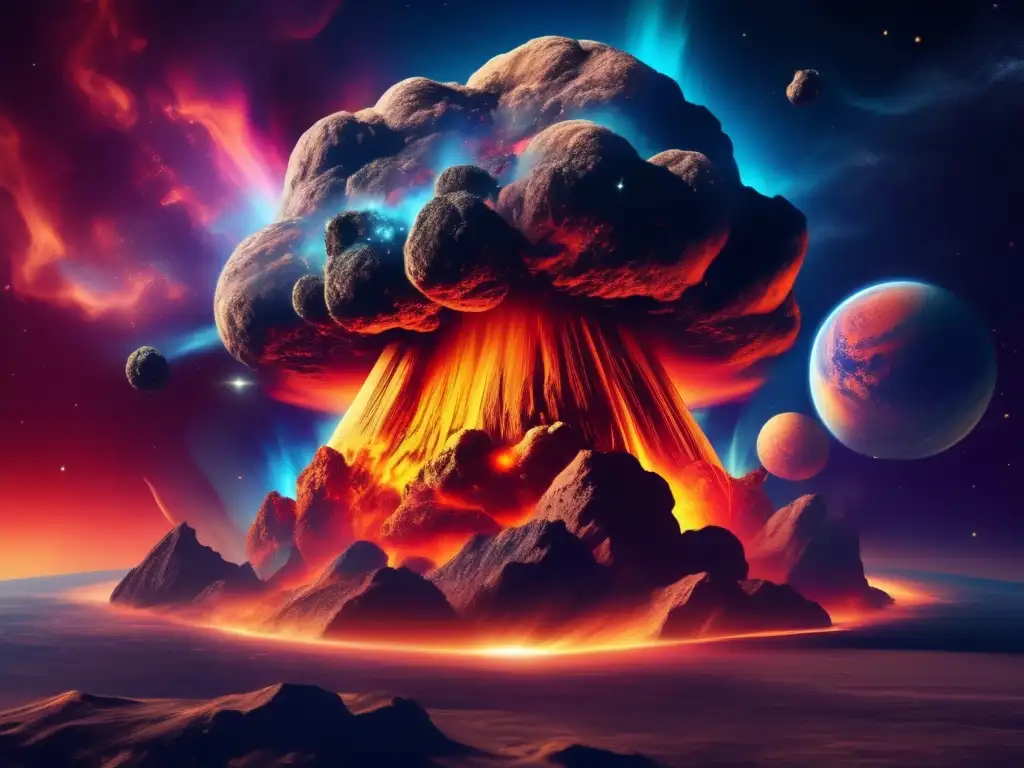 Devastación cósmica: Asteroide en llamas hacia la Tierra Impacto masivo de asteroide en la Tierra, con tsunami y destrucción global
