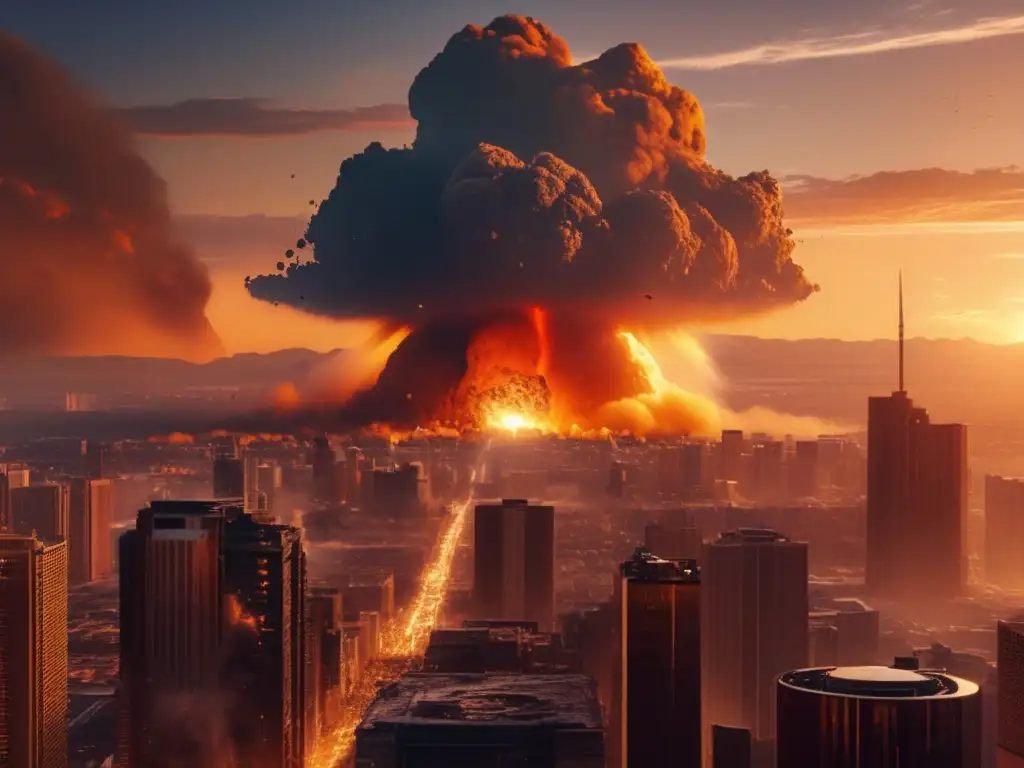 Destrucción meteórica en ciudad Impacto de meteorito en ciudad: caos, destrucción y fuerzas de la naturaleza