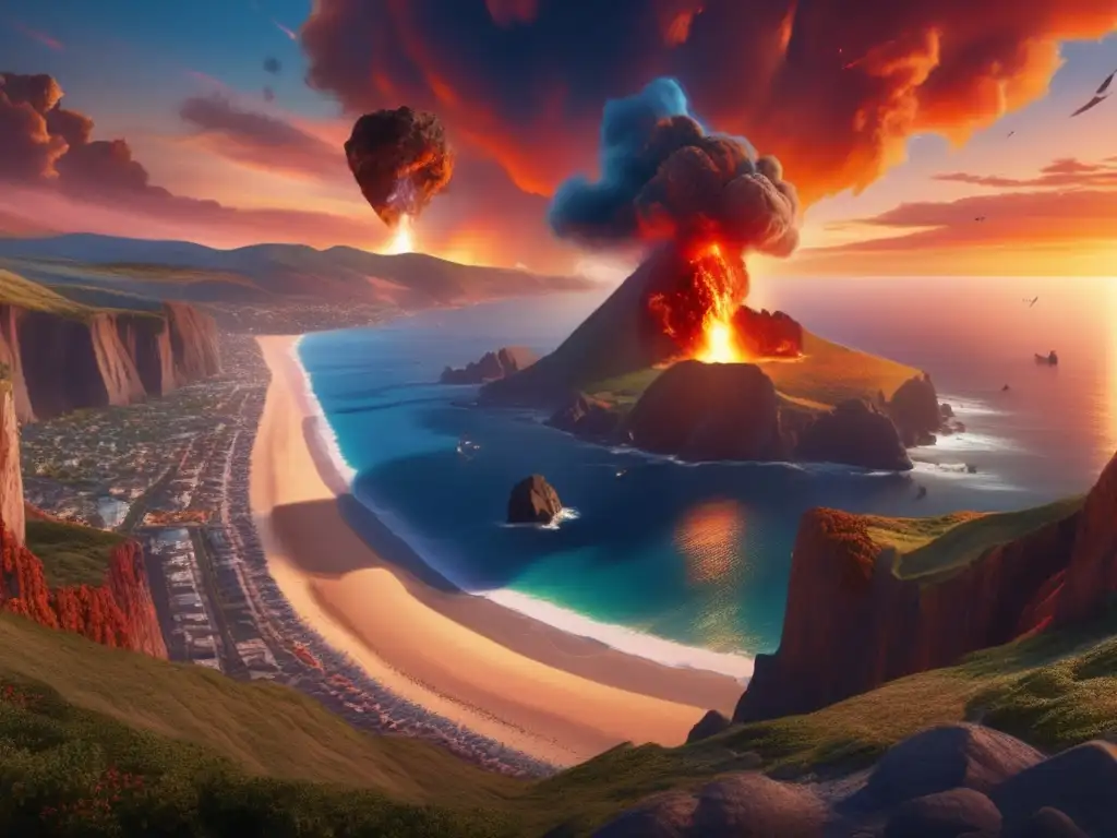 Destrucción masiva por meteorito Impacto de meteorito: devastación y transformación en una idílica localidad costera