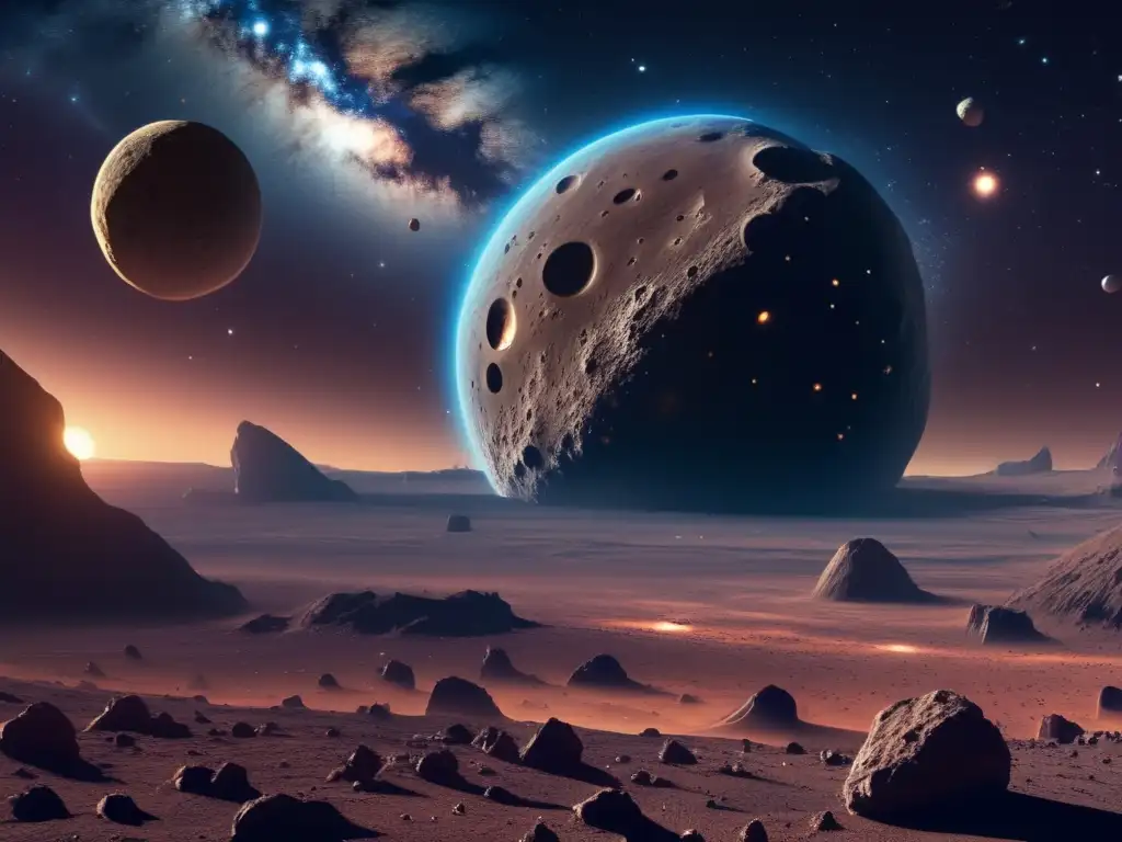 Preparación para impactos de asteroides futuros: paisaje cósmico estrellado con asteroide colosal surcando el espacio