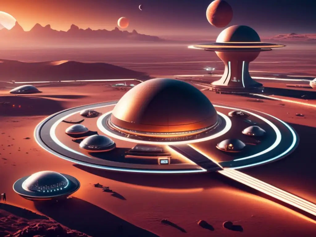 Futuro de diplomacia interplanetaria Importancia de asteroides en colonización: Imagen 8k ultradetallada de espacioport interplanetario con naves futuristas y diplomacia extraterrestre