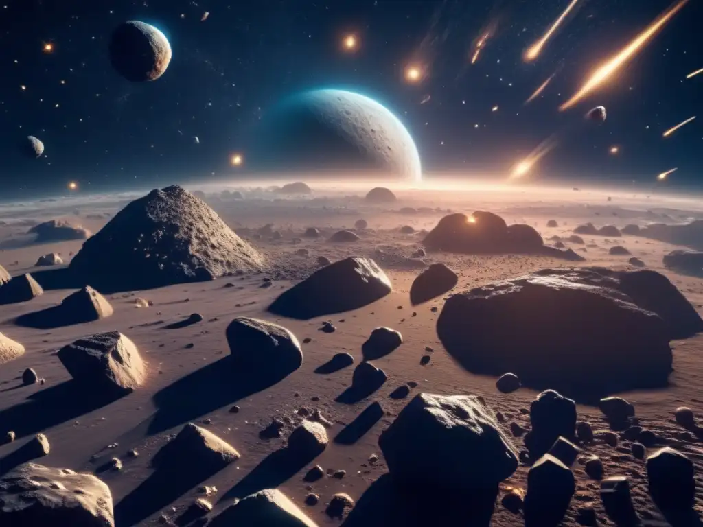 Fascinante campo de asteroides en el espacio Importancia de los asteroides en el universo: imagen impresionante de campo de asteroides en el espacio profundo, con detalles y colores cautivadores