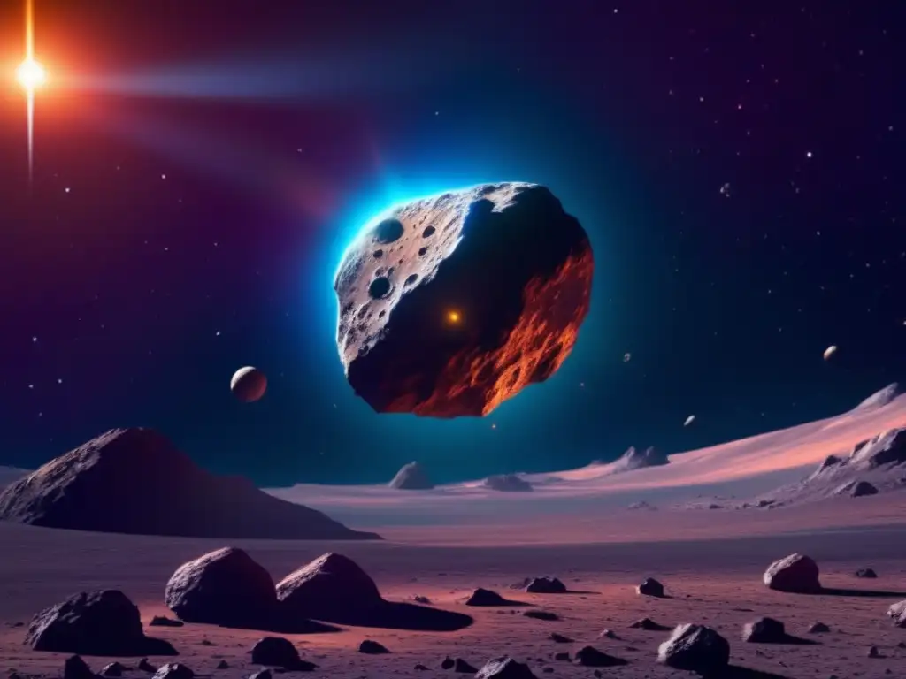 Espacio sideral: nave espacial y asteroide La importancia de los asteroides en la vida humana: vista impresionante de una nave espacial sobre un asteroide en el espacio profundo