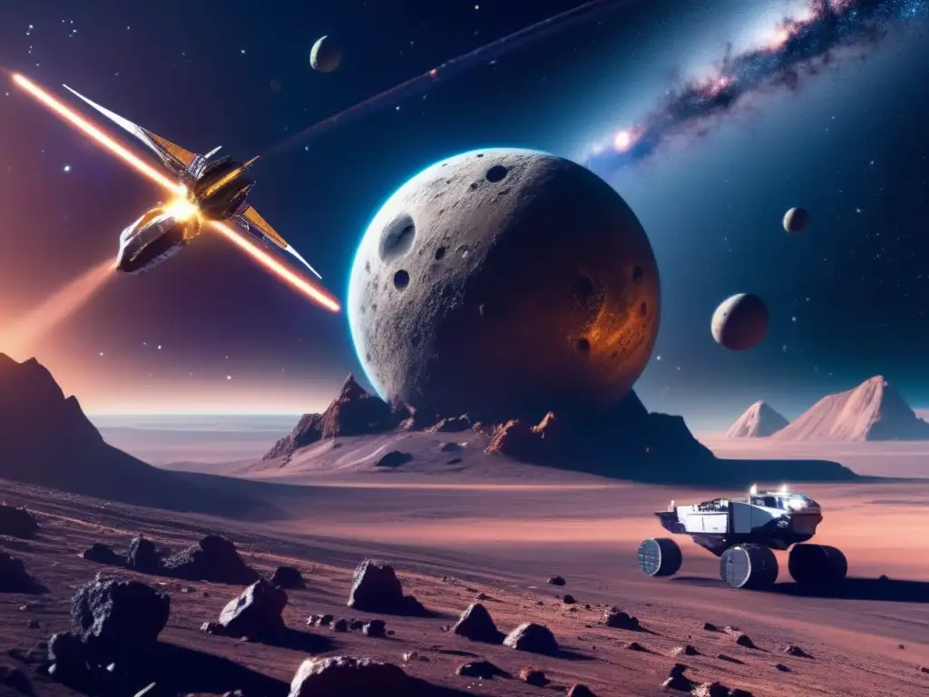 Futurista operación minera en asteroide Importancia IA en minería de asteroides