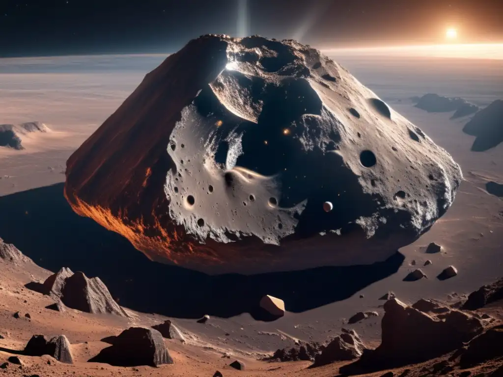 Asteroida impresionante y estrellas cósmicas Impresionante asteroide en primer plano con textura rocosa y detalles intrincados