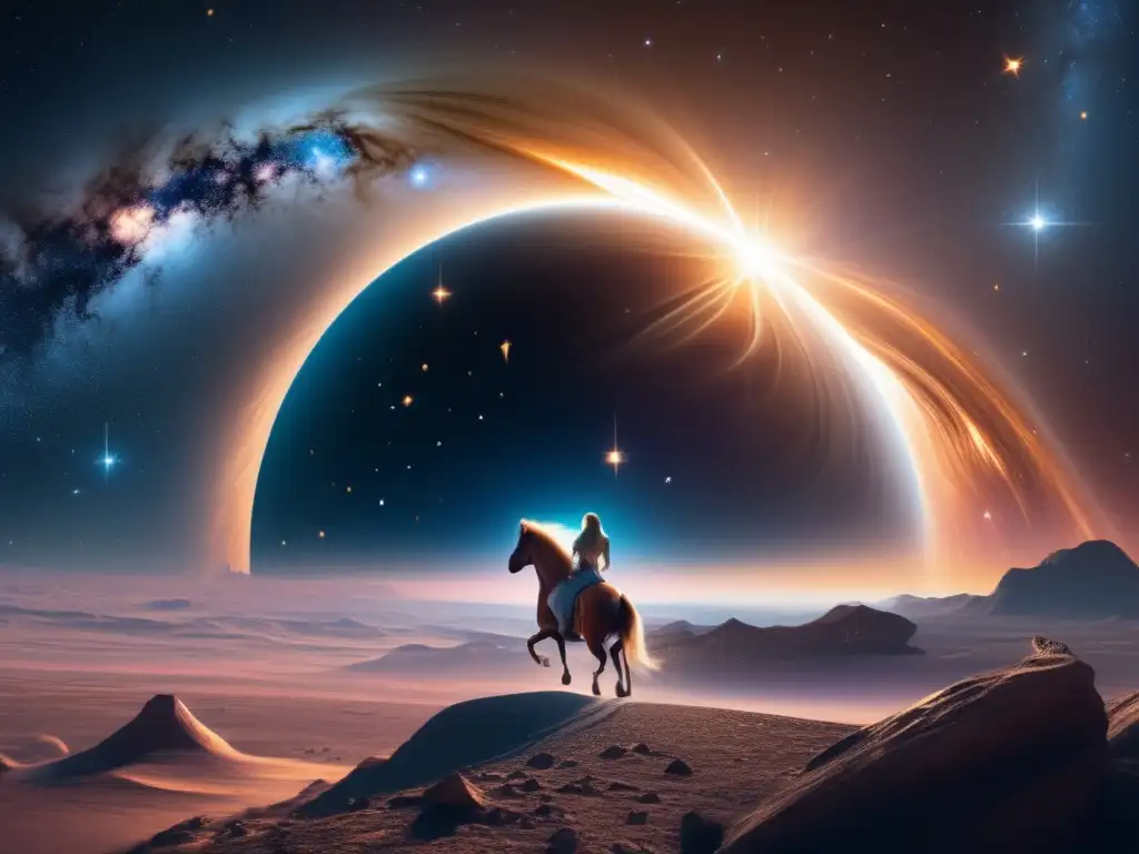 Colisión cósmica entre centauro y cometa Impresionante escena celestial con colisión de cuerpos celestes y la majestuosidad de un centauro, rodeados de estrellas