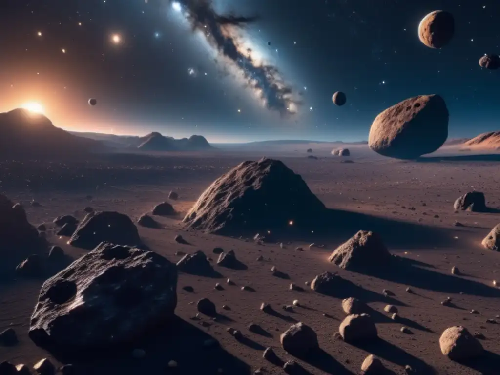Asombroso campo de asteroides en 8k Impresionante imagen 8k de asteroides cósmicos en campo infinito