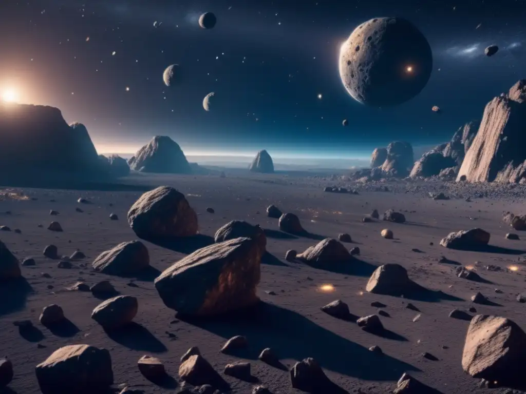 Impresionante campo de asteroides en 8k Impresionante imagen 8k de asteroides en el espacio: desintegración o colisión