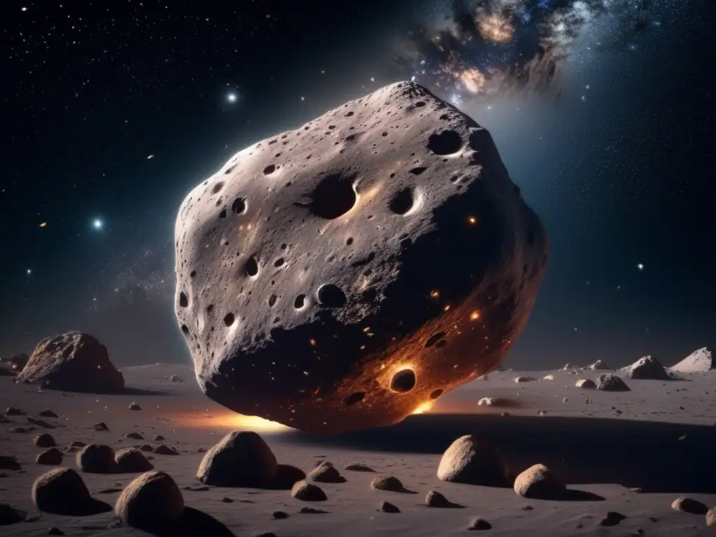 Asteroide Ryugu en el espacio profundo Impresionante imagen 8k de asteroides en el espacio profundo, rodeado de estrellas brillantes