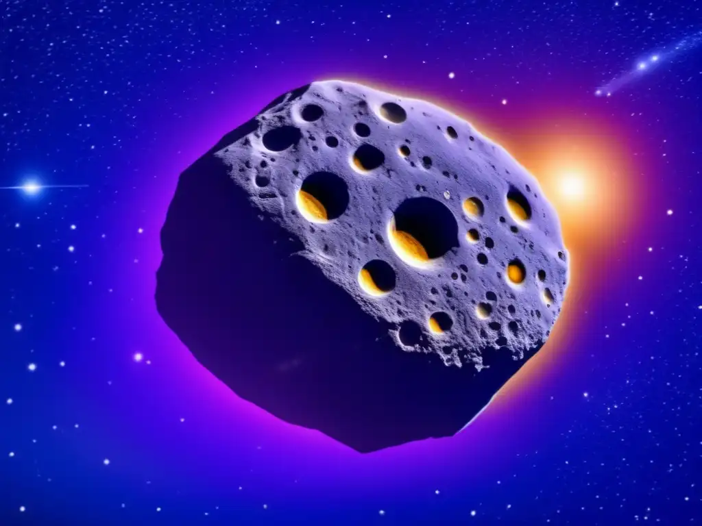 Hermosa imagen del cielo estrellado con asteroide brillante Impresionante imagen del cielo nocturno con estrellas y asteroide dorado, resaltando tratados internacionales y equidad en asteroides
