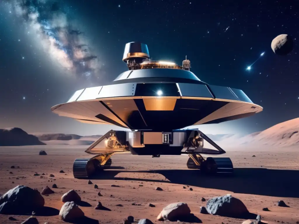 Minería espacial autónoma: un futuro asombroso Impresionante imagen de minería espacial, con asteroides ricos en minerales y tecnología avanzada