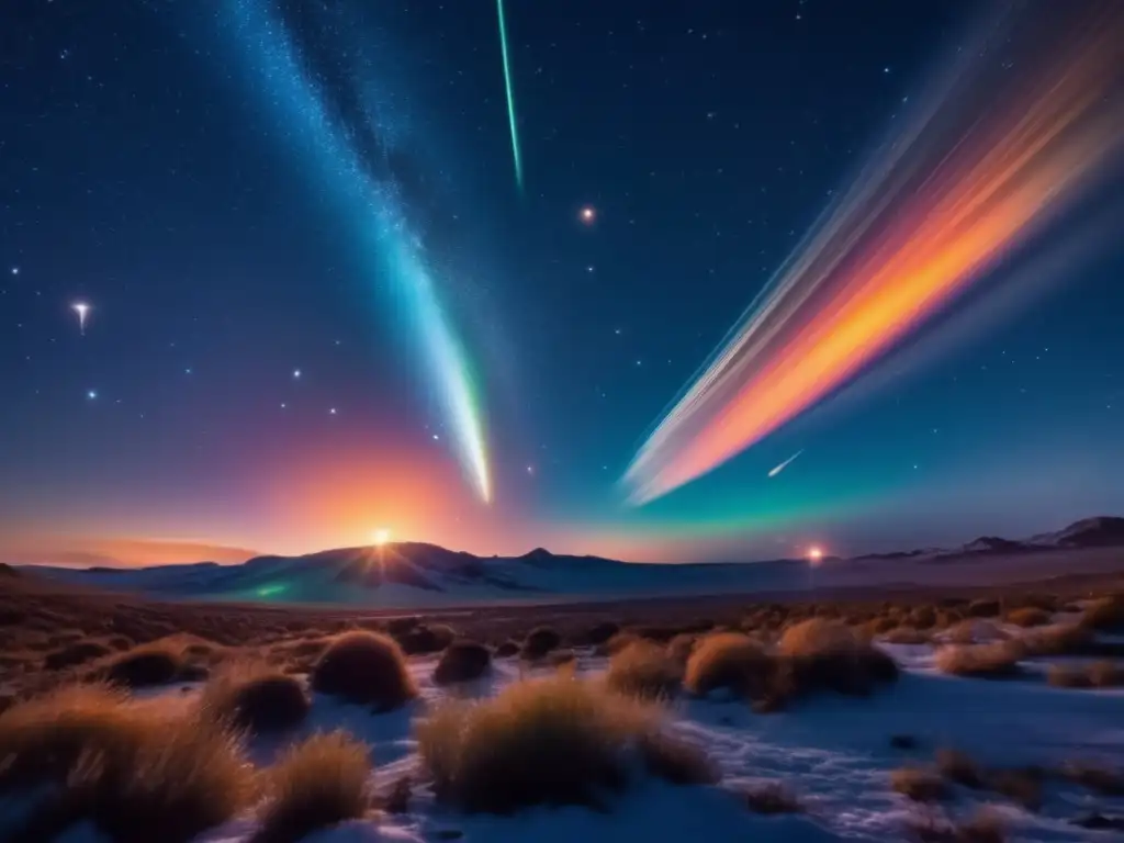 Espectáculo celestial de cometas brillantes Impresionante imagen nocturna con cometas brillantes en el cielo - Diferencias entre asteroides y cometas