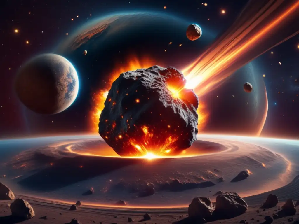 Colisión de asteroide con la Tierra Una impresionante imagen 8k ultradetallada muestra una dramática colisión de asteroides con la Tierra