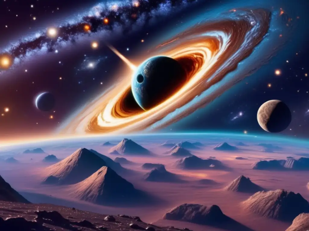 Vista fascinante de espacio con asteroide y estrellas Un impresionante impacto de asteroide en el espacio, con detalles fascinantes y misteriosos que cautivan a astrónomos y entusiastas