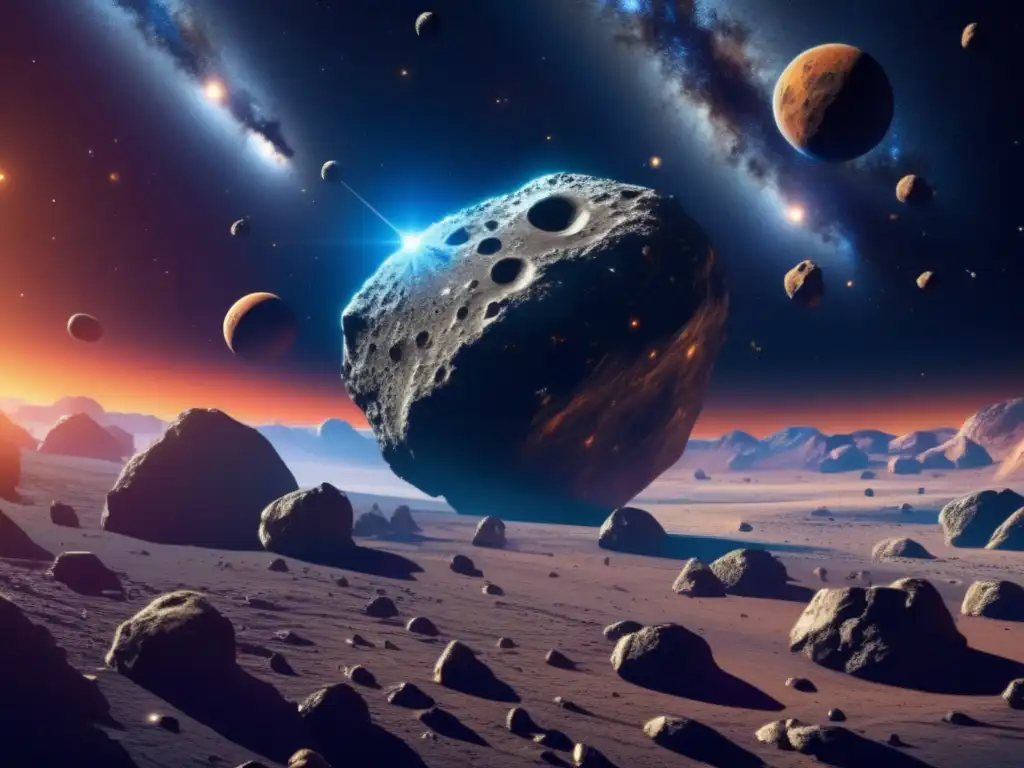Espectacular vista de campo de asteroides Impresionante vista de asteroides en la evolución humana