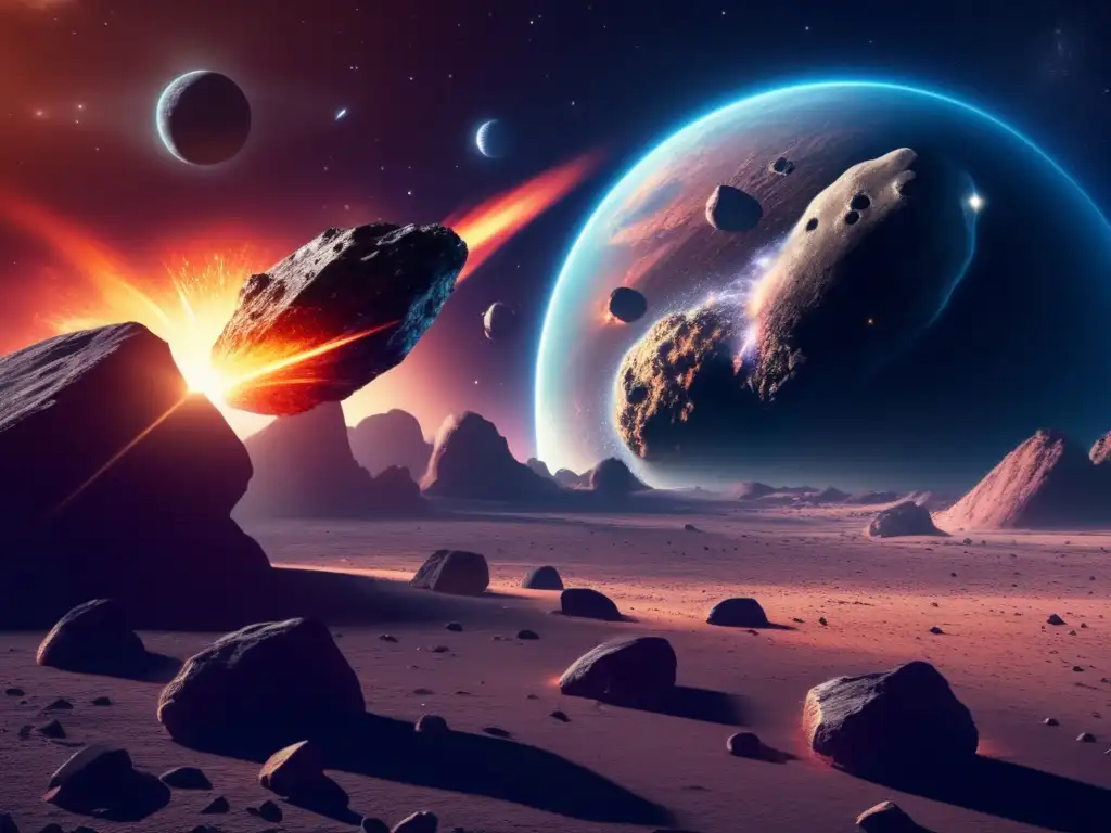 Colisión cósmica: asteroide y planeta Un increíble choque cósmico entre un asteroide y un cuerpo celeste, destacando resonancias en impacto de asteroides