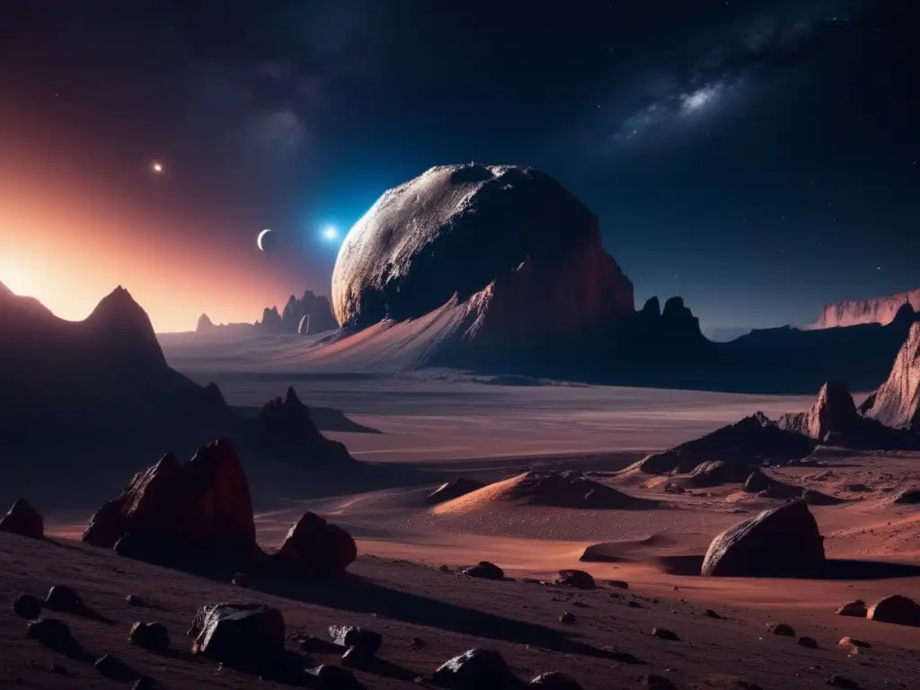 Paisaje desolado con asteroide basáltico Influencia de asteroides basálticos en ciclos geológicos planetarios