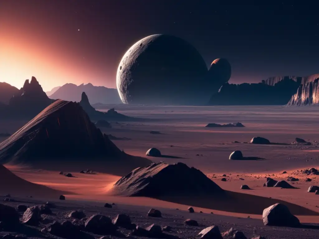 Paisaje desolado en planeta distante Influencia asteroides basálticos en ciclos geológicos planetarios
