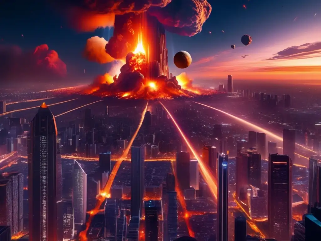 Influencia meteoritos en cultura pop, ciudad nocturna colapsada