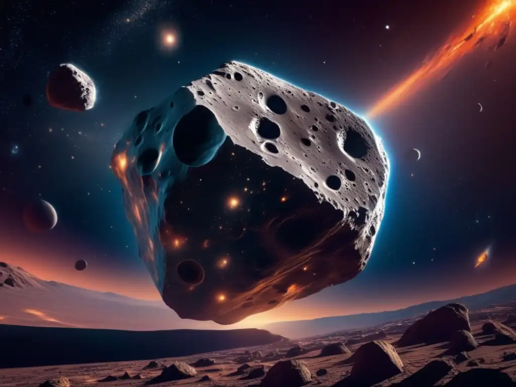 Hermosa imagen de un asteroide iluminado por estrellas en el espacio Influencia mitos modernos sobre asteroides