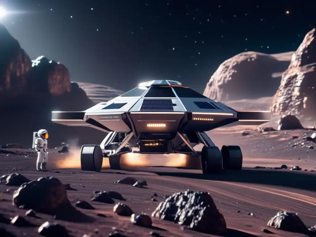 Operación minera espacial futurista en asteroide Infraestructura espacial: Recursos asteroides extracción
