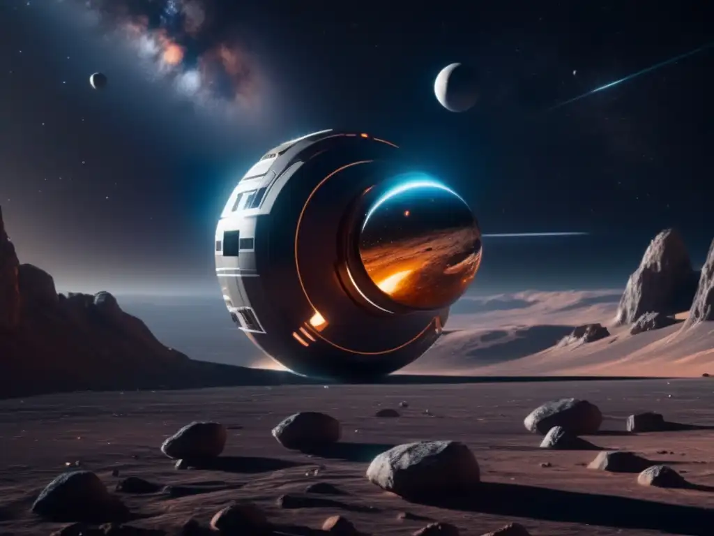 Estación espacial futurista en asteroide Legislación internacional propiedad asteroides: estación espacial, astronautas y asteroides magníficos
