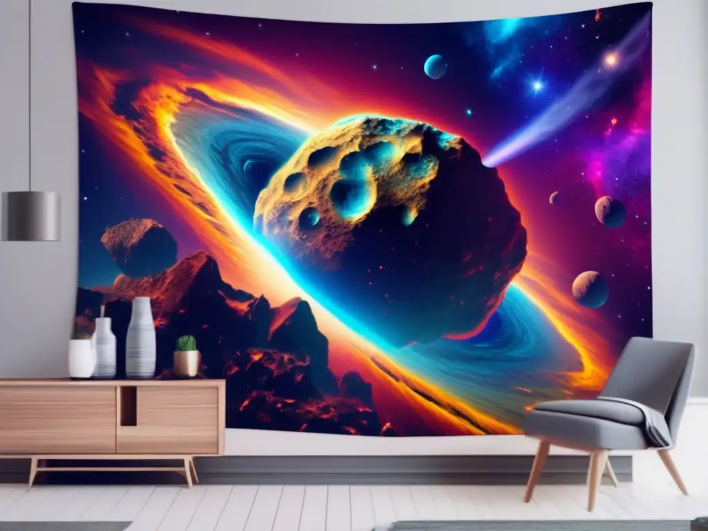 Asteroida gigante en el espacio Investigaciones recientes sobre asteroides: Impresionante imagen de un asteroide masivo en el espacio rodeado de una vibrante nebulosa