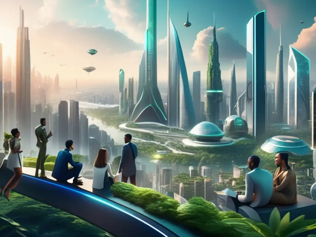 Futuro ciudad coexistencia naturaleza tecnología Juego estratégico: salvar Tierra con tecnología futurista