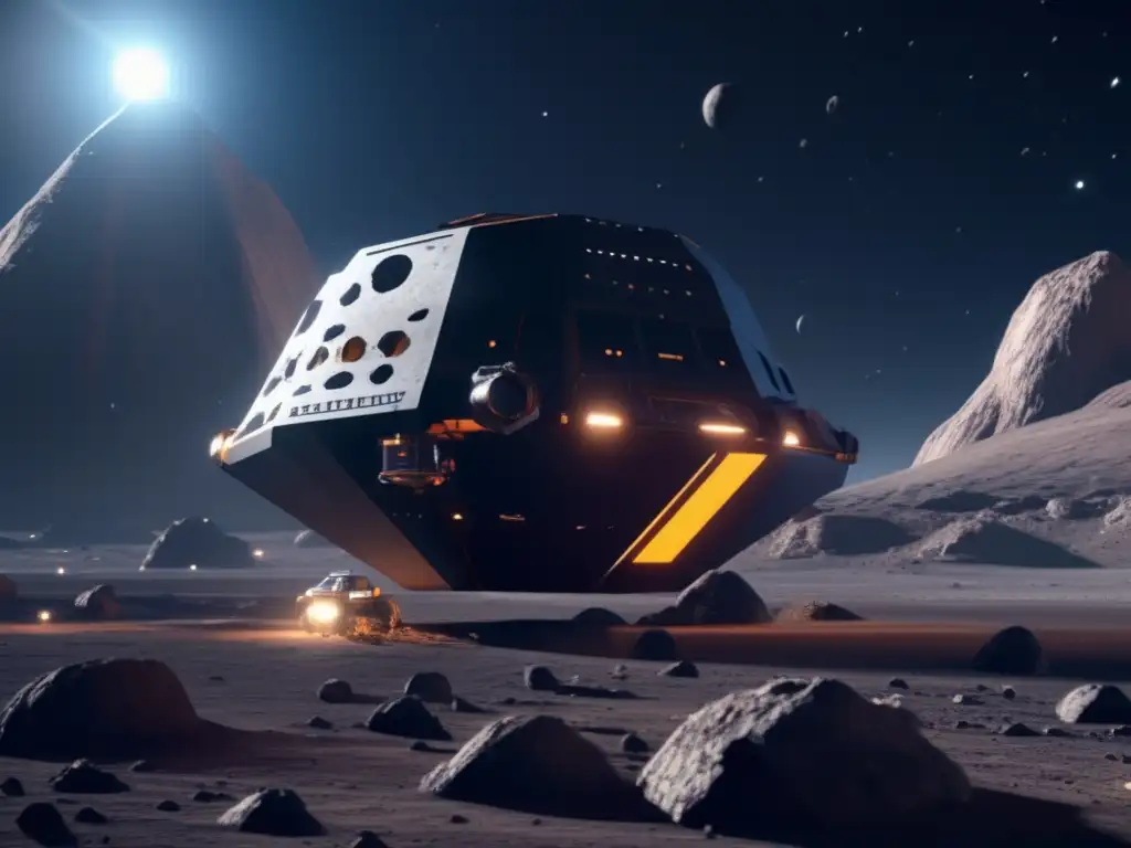 Operación minera espacial futurista en asteroide Juego de minería espacial con asteroides: Operación futurista de extracción de recursos en un asteroide