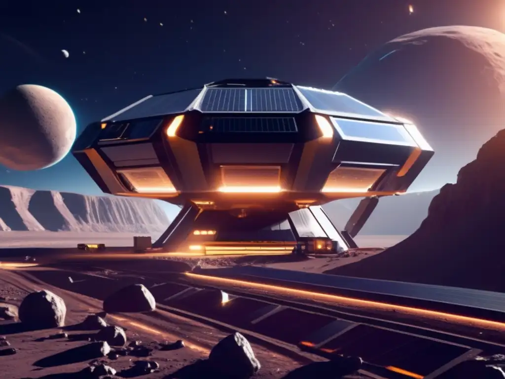 Estación espacial minera futurista Juegos de minería espacial con asteroides: estación futurista en órbita de un asteroide, tecnología avanzada y emoción