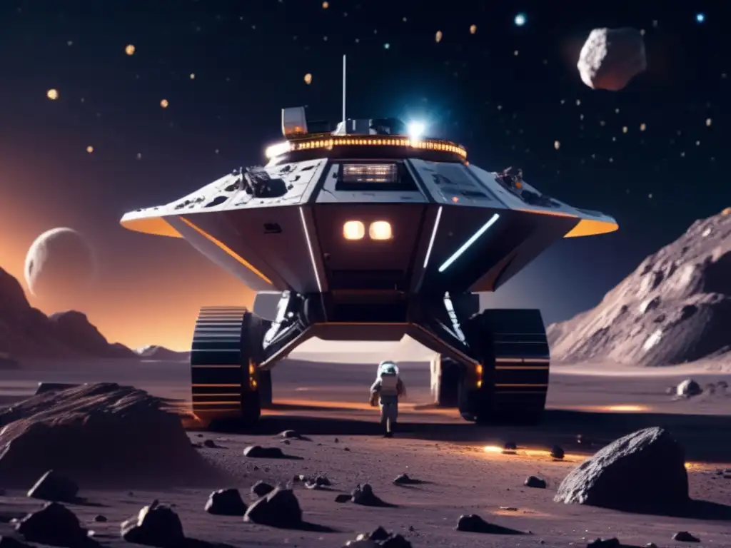 Minería espacial futurista en asteroide Jurisprudencia estelar: Operación minera futurista en asteroide, equipo espacial extrae recursos valiosos en 8K