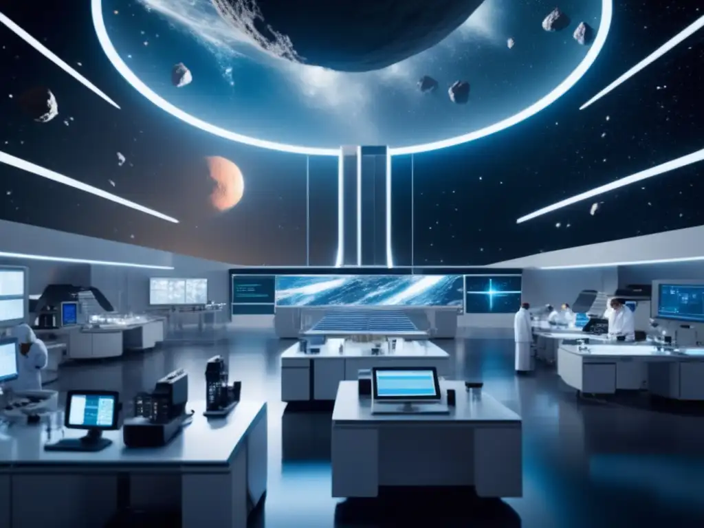 Futuro laboratorio en campo de asteroides Exploración científica: laboratorio futurista en campo de asteroides