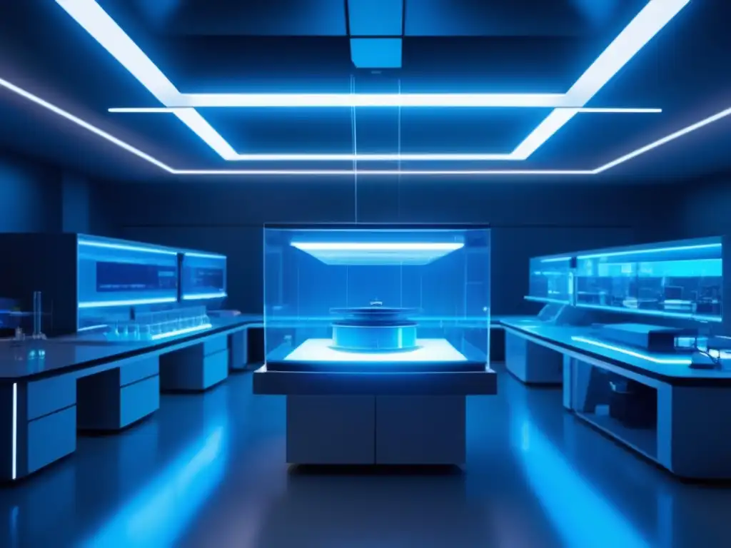 Futuro laboratorio: Microorganismos de asteroides Un laboratorio futurista con microorganismos de asteroides, avance farmacéutico