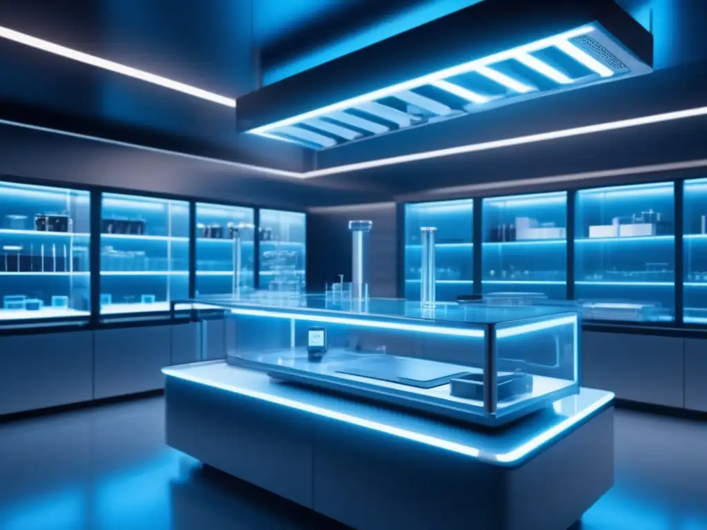 Futuro laboratorio médico con nanotecnología Laboratorio médico futurista con aplicaciones médicas de nanopartículas asteroidales