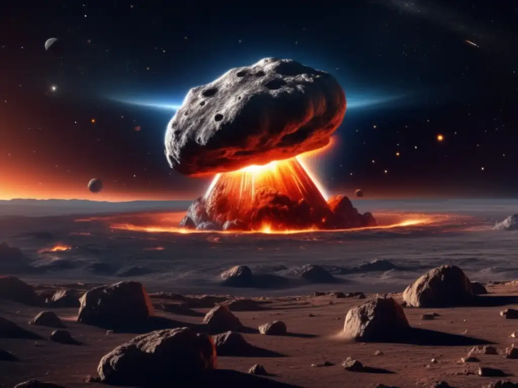 Asteroide amenazante hacia la Tierra Lecciones de extinción: Asteroide amenazante, dinosaurios majestuosos y cielo estrellado