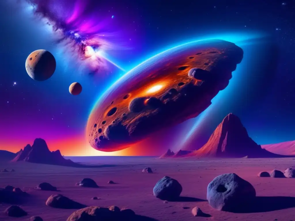 Cosmos: Asteroide gigante y nebulosa vibrante Lecciones interactivas sobre asteroides: Imagen 8K impresionante muestra escena cósmica fascinante