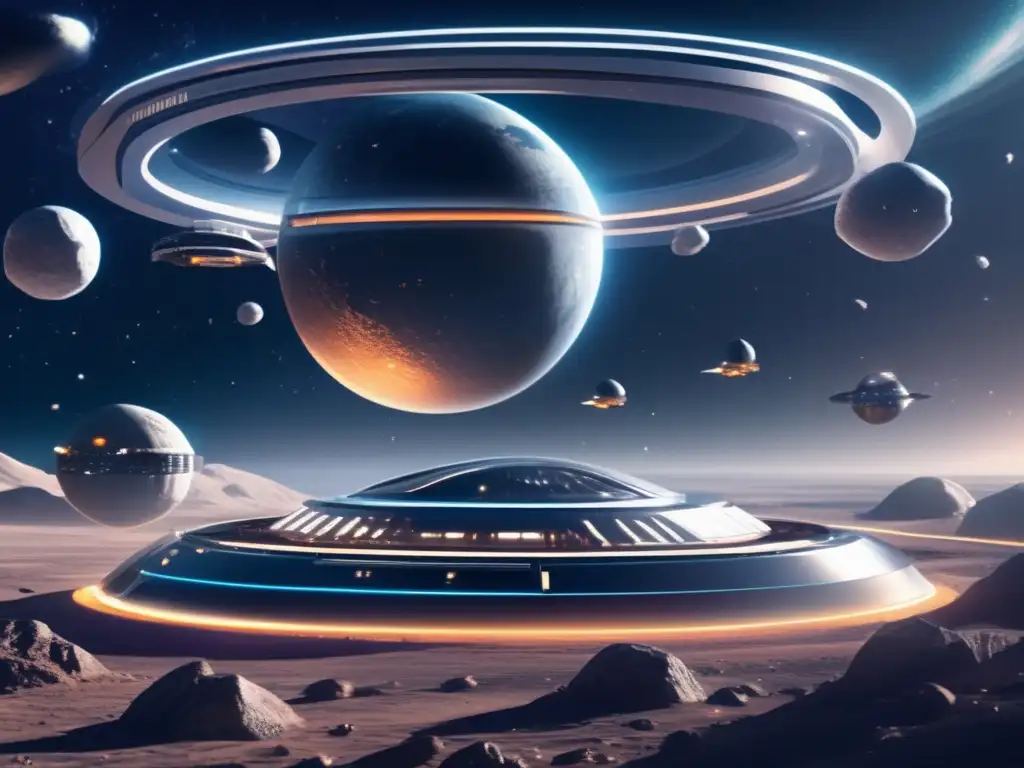 Futurista estación espacial minera Legislación espacial: minería de asteroides y políticas en imagen 8k