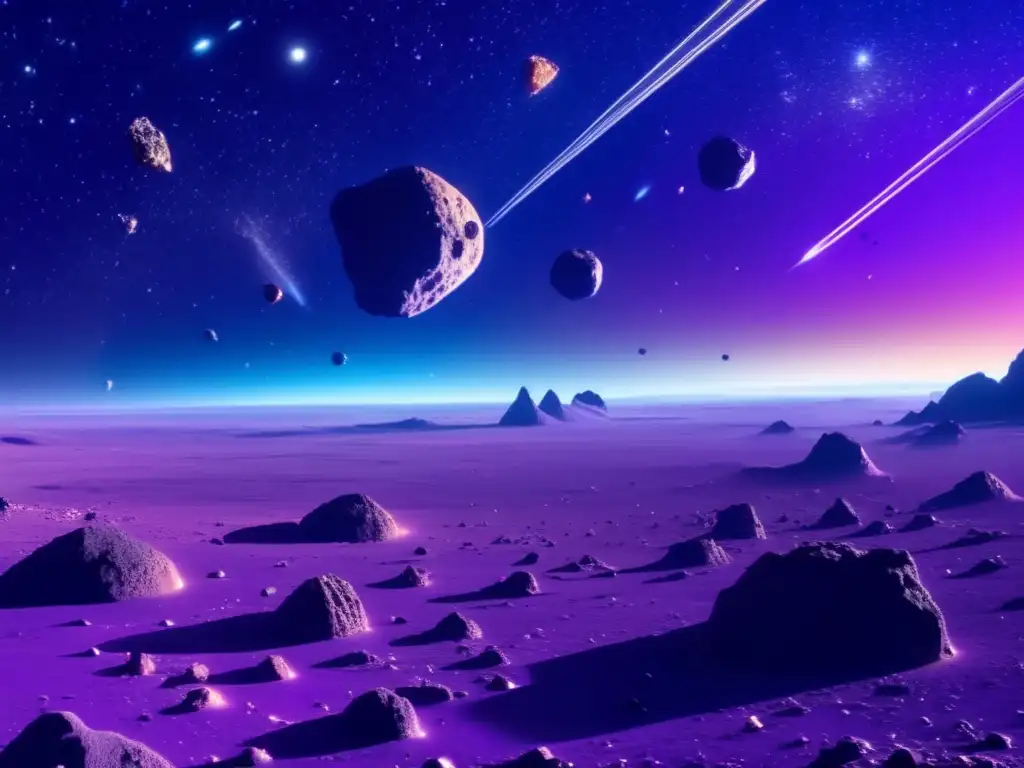 Asombrosa imagen del espacio con asteroides flotando Legislación espacial para minería de asteroides y empresas: imagen impactante del espacio con asteroides flotando y una estrella radiante
