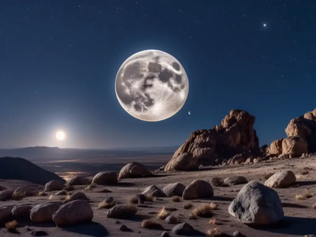 Luna llena ilumina cielo estrellado Luna iluminando cielo estrellado, asteroide en trayectoria: Importancia de la Luna en trayectorias asteroides