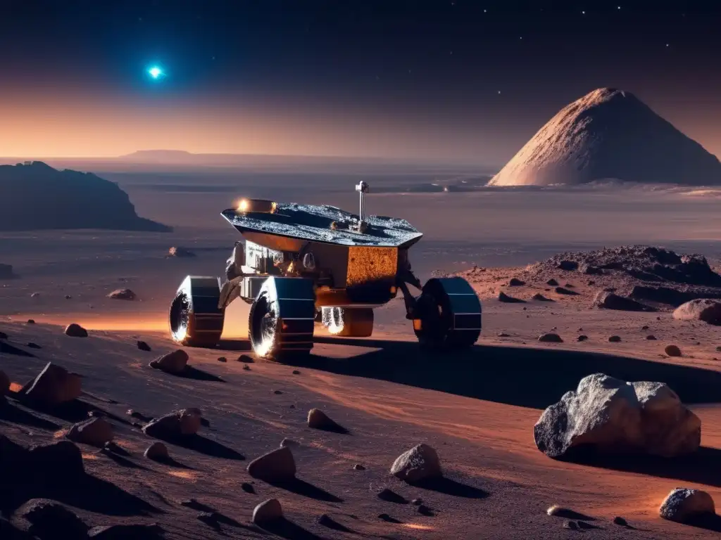 Maravillosa vista de asteroide y rover Mapeo detallado de superficies de asteroides: Breathtaking 8k imagen muestra paisaje cautivante y tecnología avanzada del rover