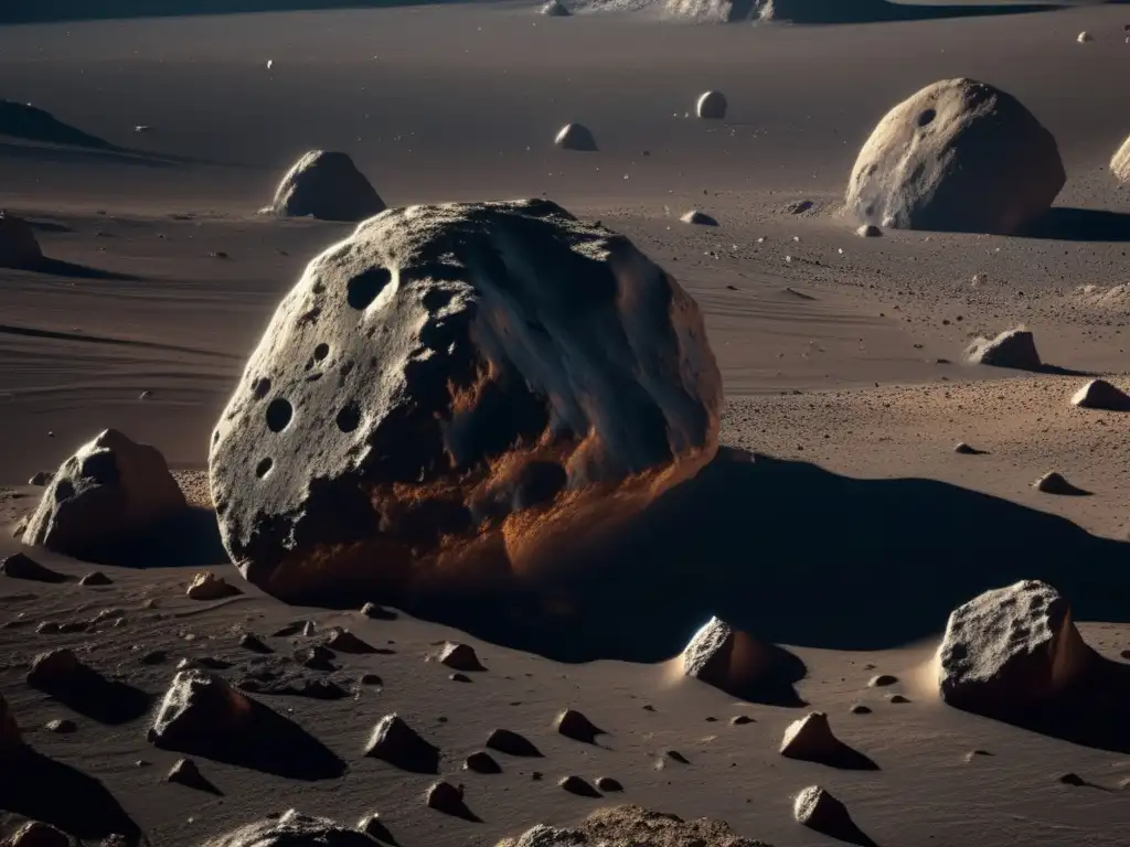 Superficie detallada de asteroide en 8k Mapeo detallado de superficies de asteroides, texturas y cráteres en una imagen 8k de alta resolución