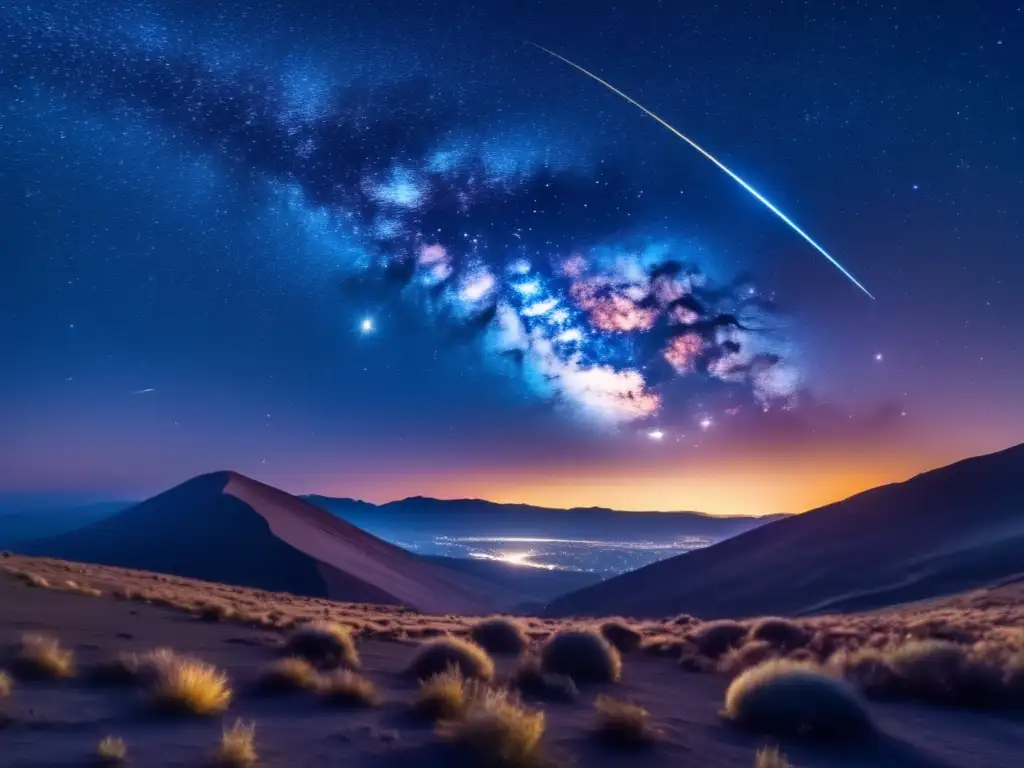 Maravillosa noche estrellada con lluvia de meteoros Maravillosa imagen 8k de noche estrellada con meteoritos iluminando el cielo: Meteoritos vida otros planetas