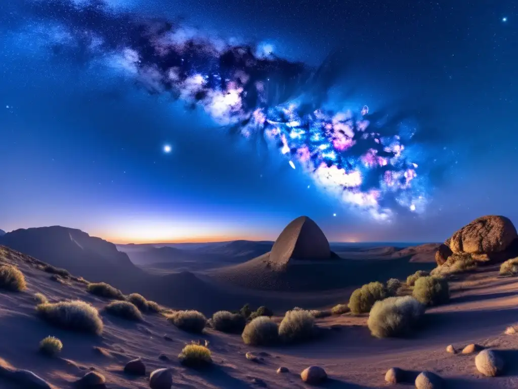 Marco legal exploración asteroides: Espectacular imagen nocturna de alta definición con un impresionante asteroide y la Vía Láctea