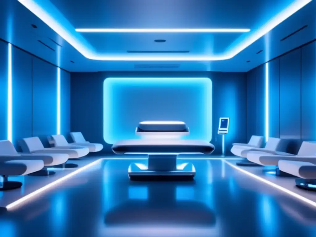 Futuro hospital con tecnología avanzada y terapias basadas en asteroides Instalación médica futurista con tecnología avanzada y beneficios terapéuticos de los asteroides